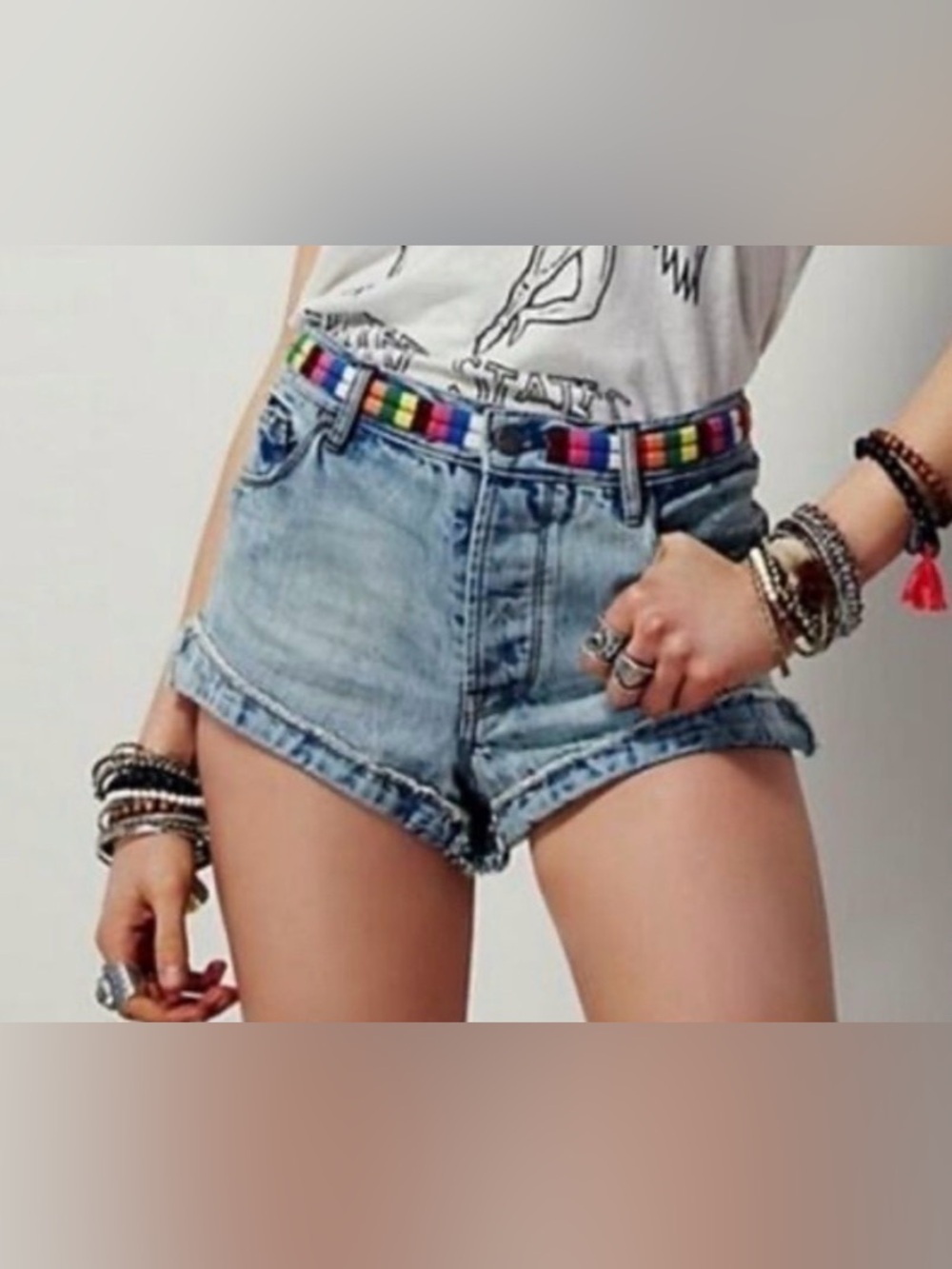 Free People Eliot Embroidered Denim Boho Shorts Size 28